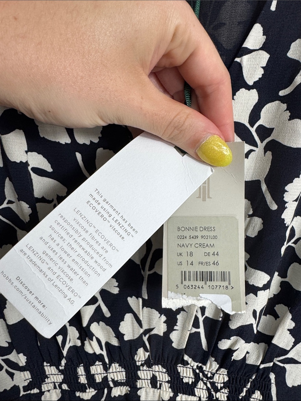 NWT HOBBS Bonnie Dress Midi Navy Cream Size 14 - Picture 5 of 10